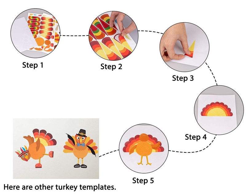 Moon Boat 52pcs Thanksgiving Crafts for Kids, Make-A-Turkey Stickers Party Games/Favors/Supplies(Style1) - Image 5